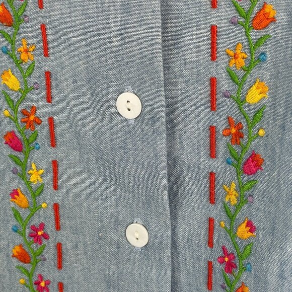 Vintage Floral Chambray Top NWT Womens 14 Button Up Camp Shirt Nature Cottage - Picture 3 of 13